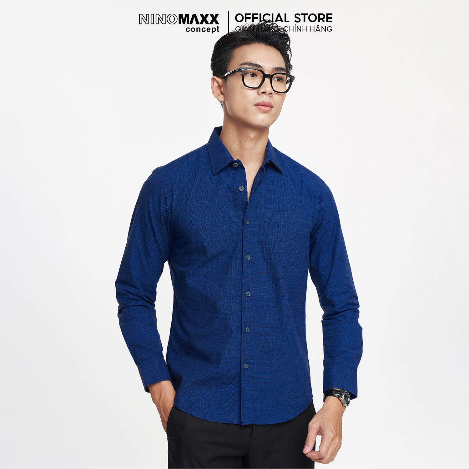Ninomaxx áo sơ mi basic nam tay dài chất liệu 100% cotton 2011094