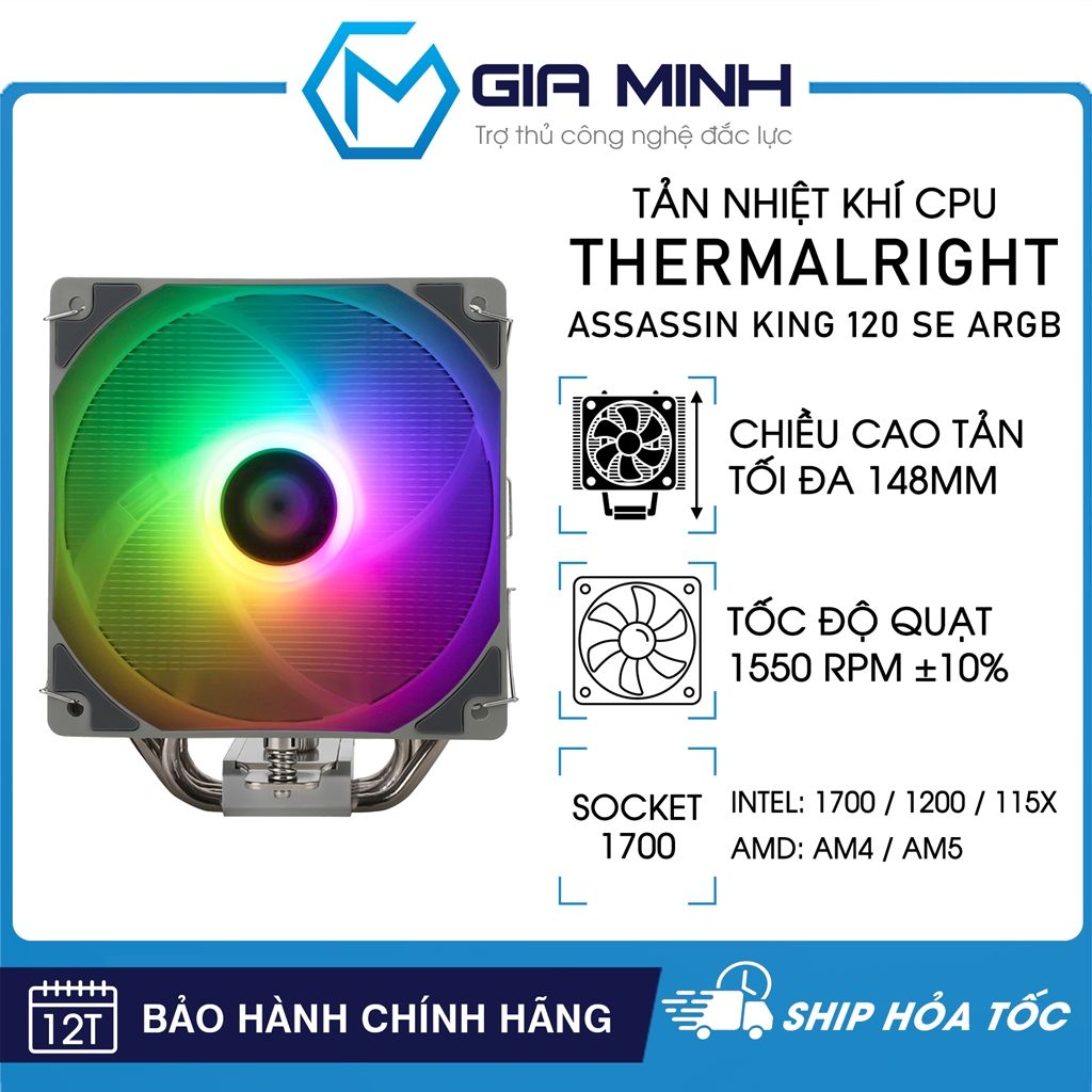 Tản nhiệt cpu thermalright assassin king 120 se argb - hổ trợ socket 1700 - bảo hành 12 tháng