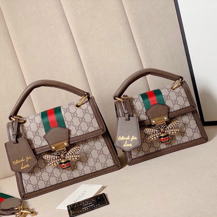 Túi xách nữ đeo chéo margaret con ong đính đá hoạ tiết logo màu nâu hàng cao cấp fullbox hộp