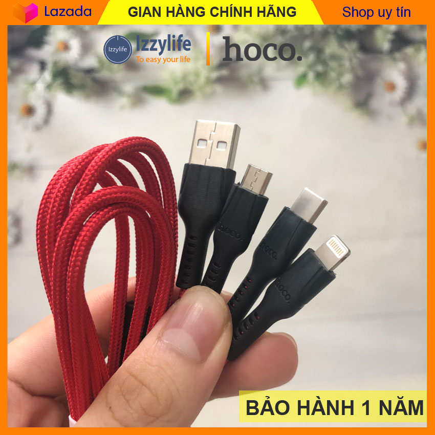 Sạc đa năng, dây sạc đa năng, cáp sạc đa năng Hoco chính hãng U31 đầu ra Lightning, Type-C, Micro, dòng 5V/2.4A max cáp dài 1.2m.