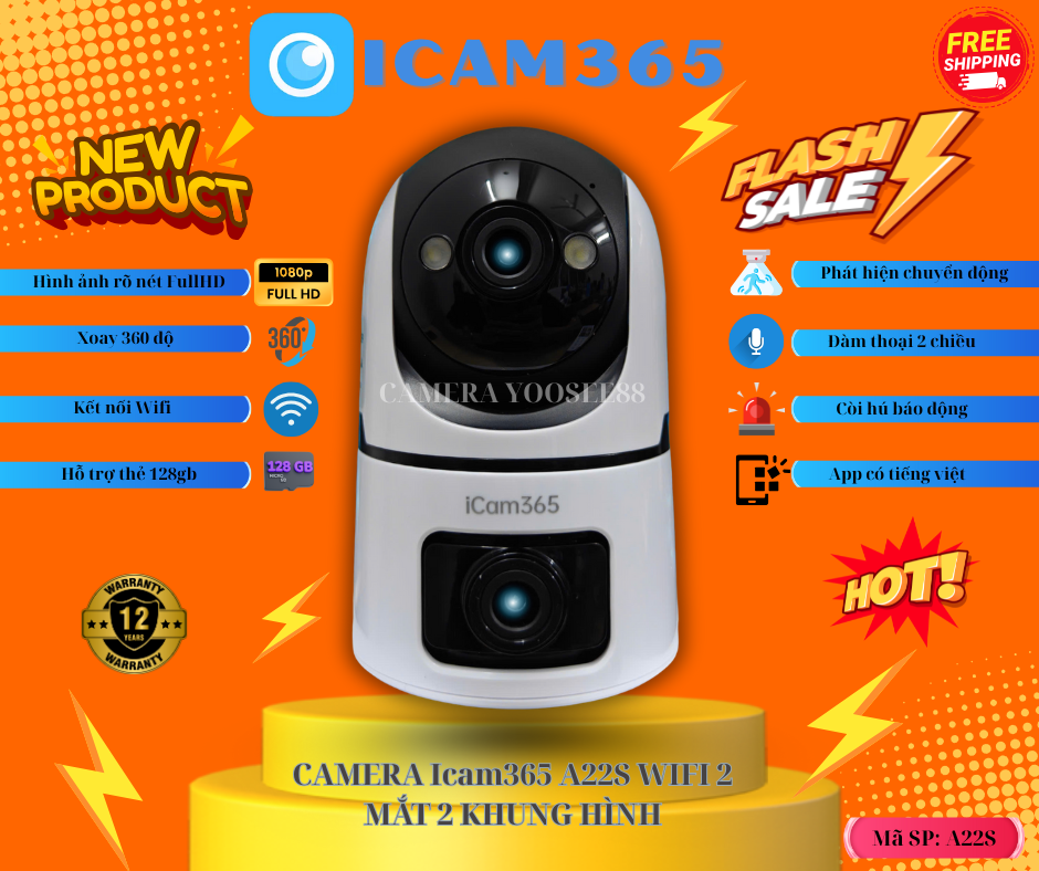 HOT Camera iCam365 A22S - Camera Wifi 2 Mắt Full HD 360 Độ Xoay Chống Nước IP67 Dùng Được Trong Nhà Lẫn Ngoài Trời Hỗ Trợ Thẻ Nhớ 128GB Bảo Hành 12 Tháng