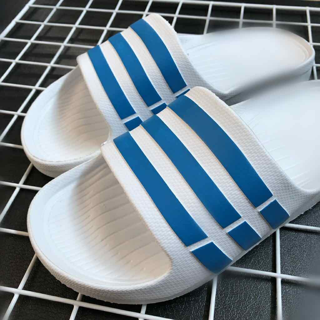 [Uy tín-hàng chất] Dép nam quai ngang đúc liền khối chất dép nhẹ (màu trắng kẻ xanh), dép nam thể thao kẻ 3 sọc được sản xuất tại xưởng giaydepnguyenduoc giá sỉ bằng lẻ