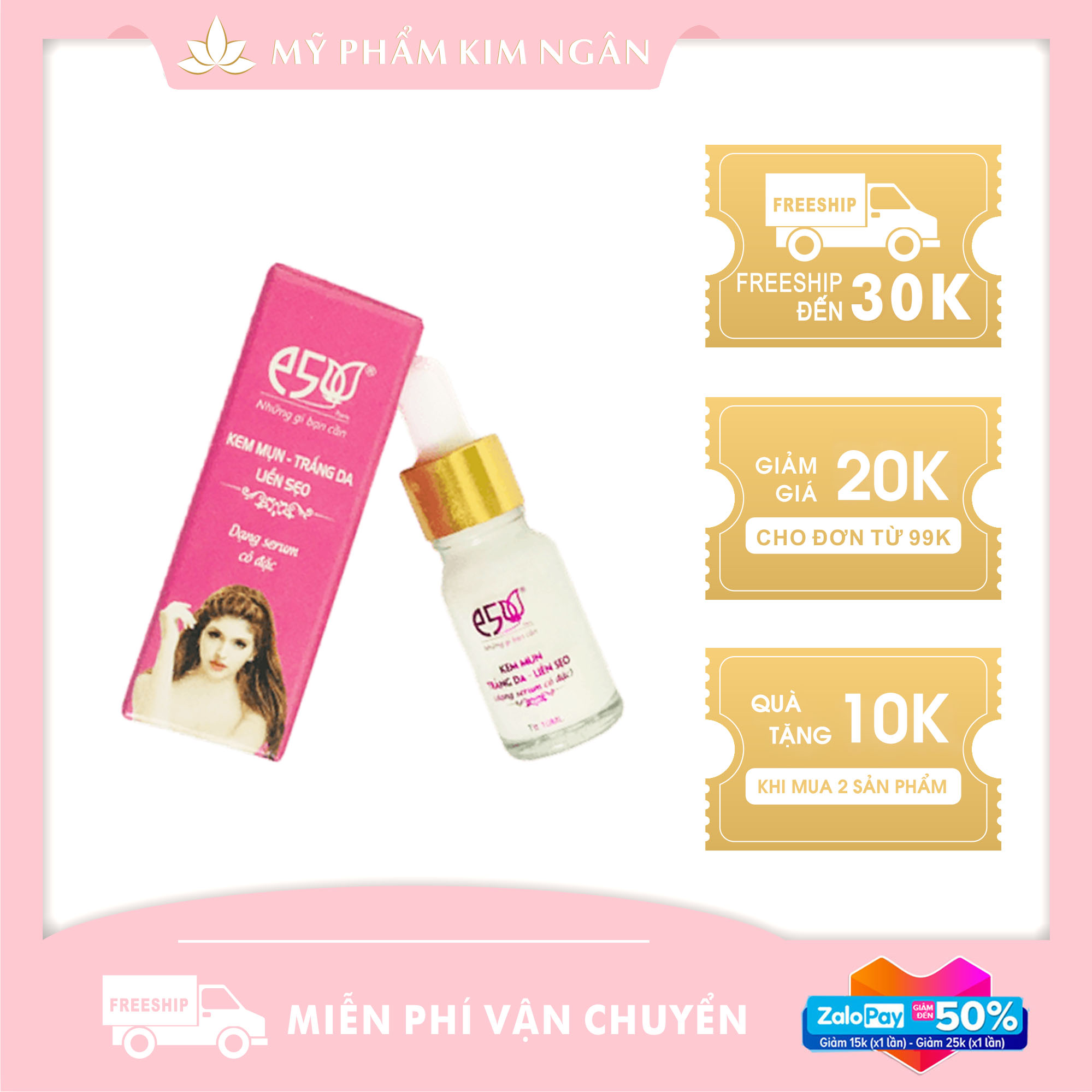 Serum mụn, xóa thâm, mờ sẹo, dưỡng trắng da - Serum E5 (10ml), (MUA 4 TẶNG 1 KEM MỤN ST 5G)