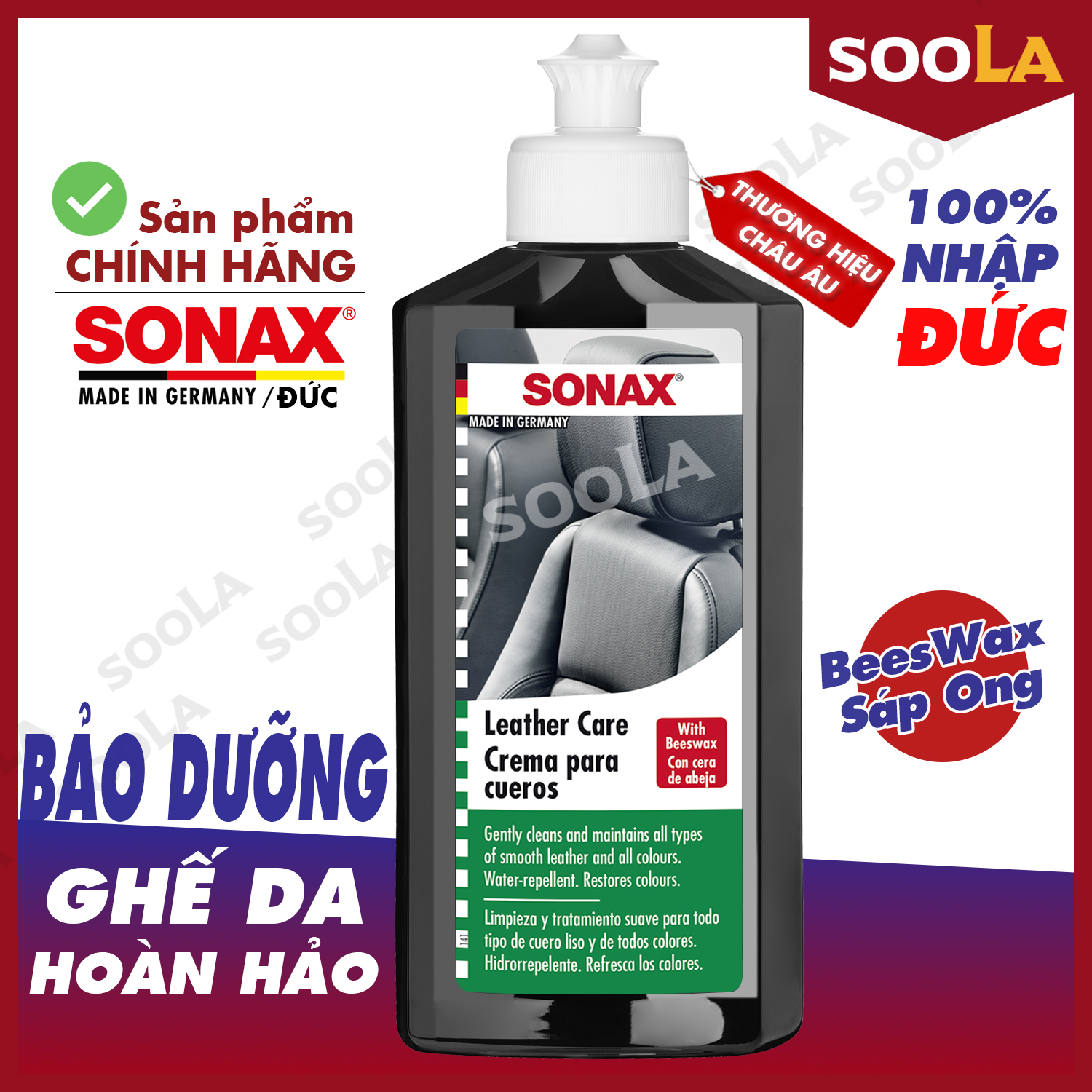 Bảo dưỡng ghế da, chống nứt Nhập Đức SONAX Leather Care 250 ml 291141