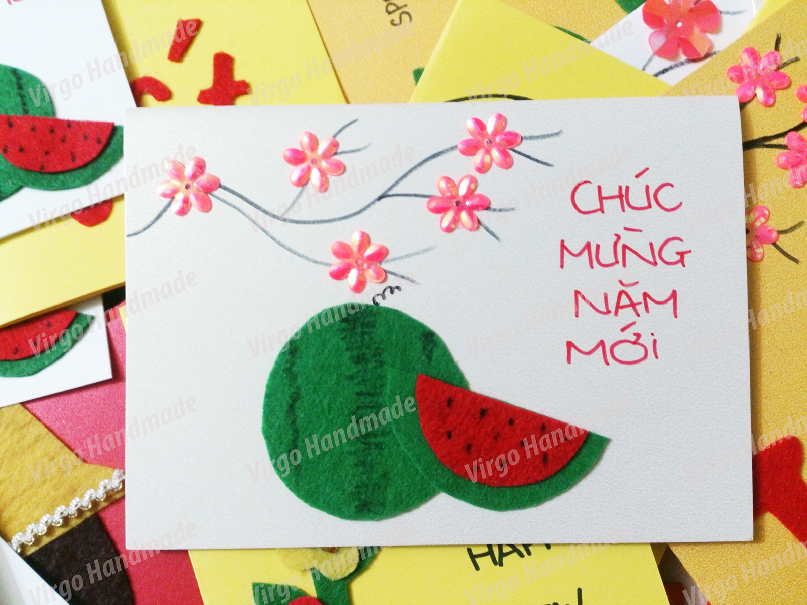 Thiệp chúc mừng handmade đẹp chủ đề Năm mới mẫu ngang 15x10