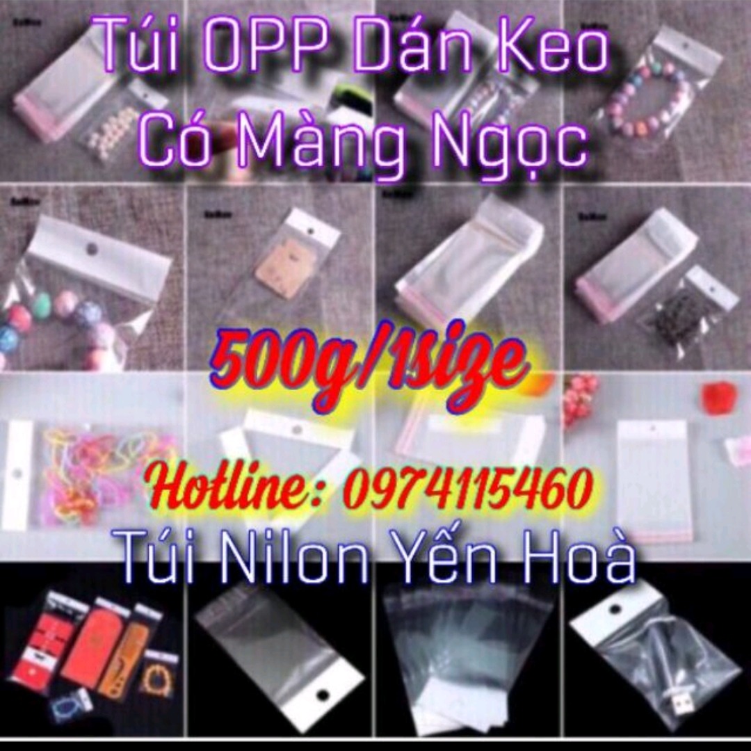 500gr túi opp dán miệng có màng ngọc đục lỗ treo