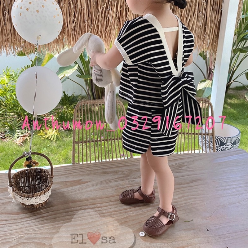 Bộ kẻ kèm nơ cho bé gái