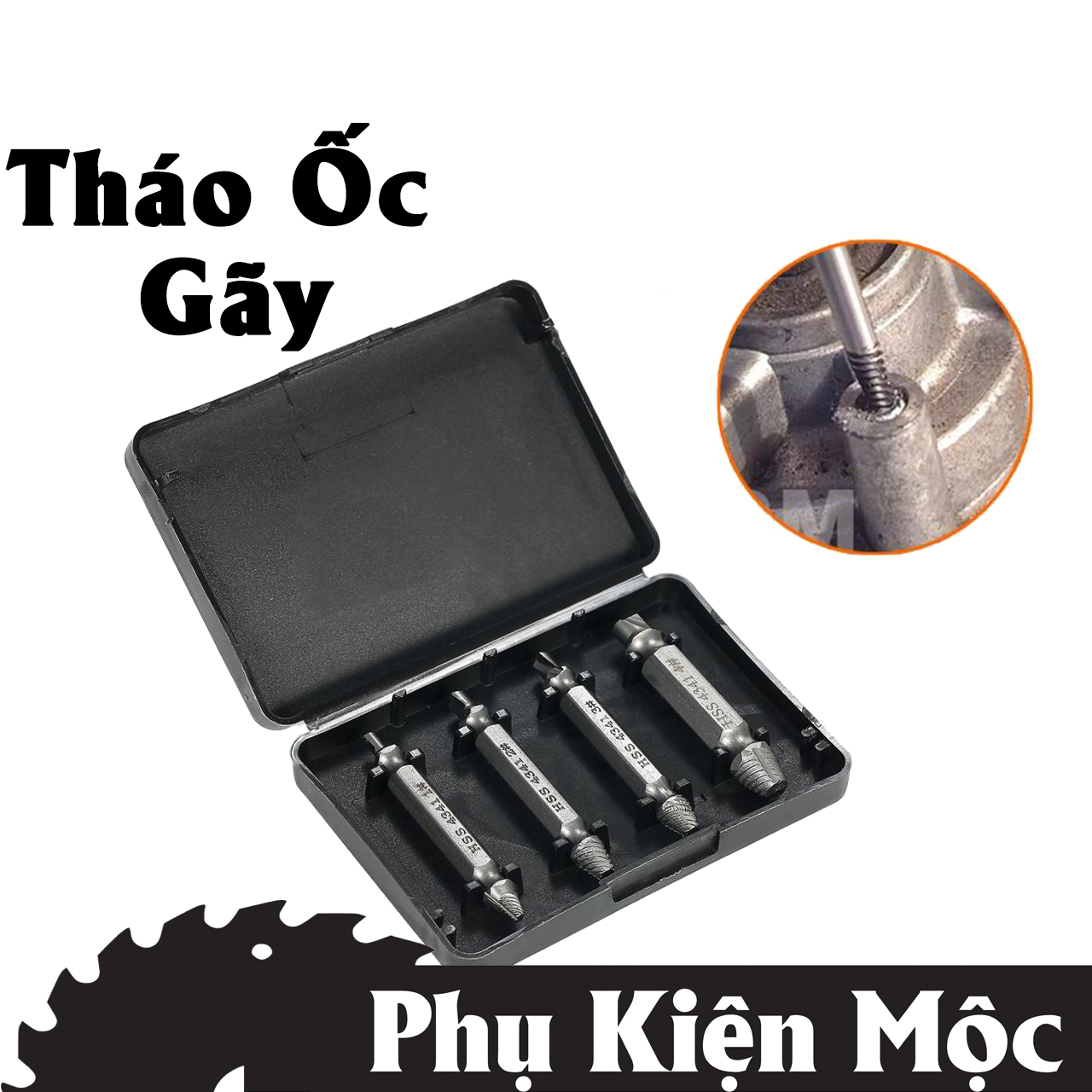 Bộ tháo bu lông ốc vít , bộ vít 2 đầu mở ốc gãy ốc trờn zen , taro ren ngược , mũi taro tháo ren ống nước bị gãy