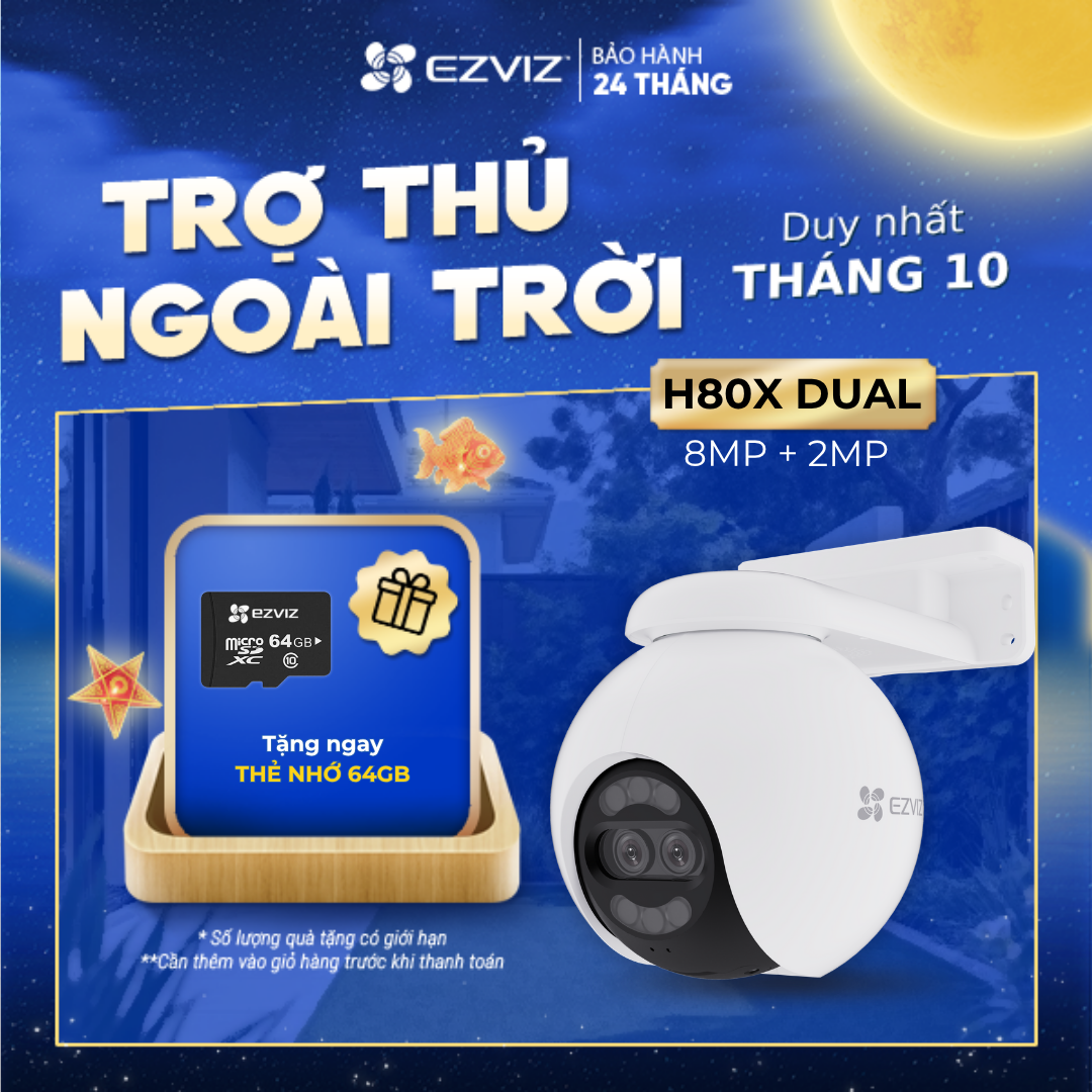 Camera WIFI EZVIZ H80X DUAL 4K Ống Kính kép, Phòng thủ chủ động với còi báo động & đèn chớp