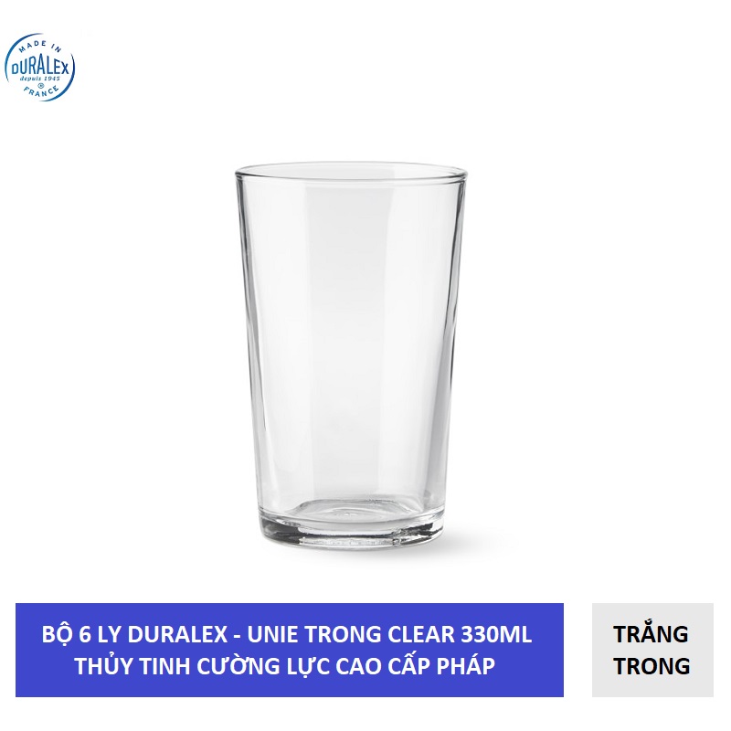 Bộ 6 ly cao  D1045A Duralex - Unie trong Clear 330ml Thủy tinh cường lực cao cấp Pháp
