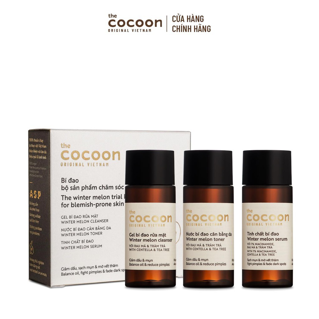 Bộ chăm sóc da mụn bí đao trial kit cocoon