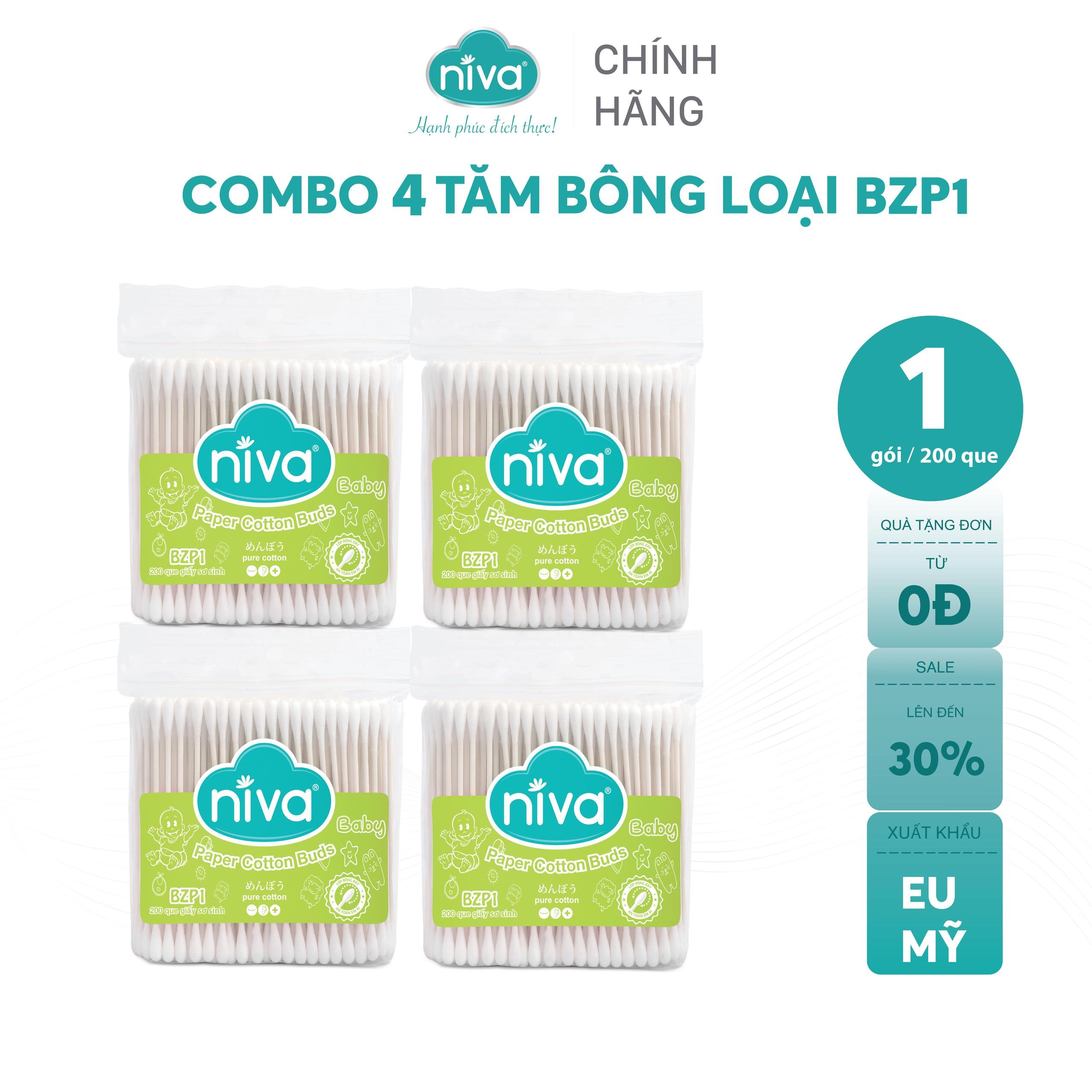 Túi tăm bông niva cho trẻ sơ sinh túi 200 que thân giấy bzp1 bông tự nhiên kháng khuẩn an toàn, thân thiện môi trường