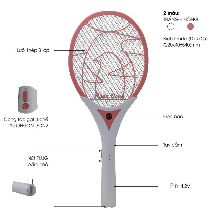Vợt muỗi VBM RD.05: Lưới 3 lớp hiệu quả, tích hợp đèn LED tiện lợi