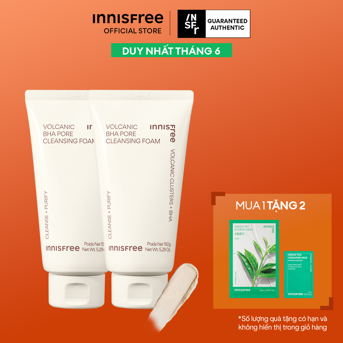 Bộ 2 Sữa rửa mặt se khít lỗ chân lông INNISFREE Volcanic Pore BHA Cleansing Foam 150g*2