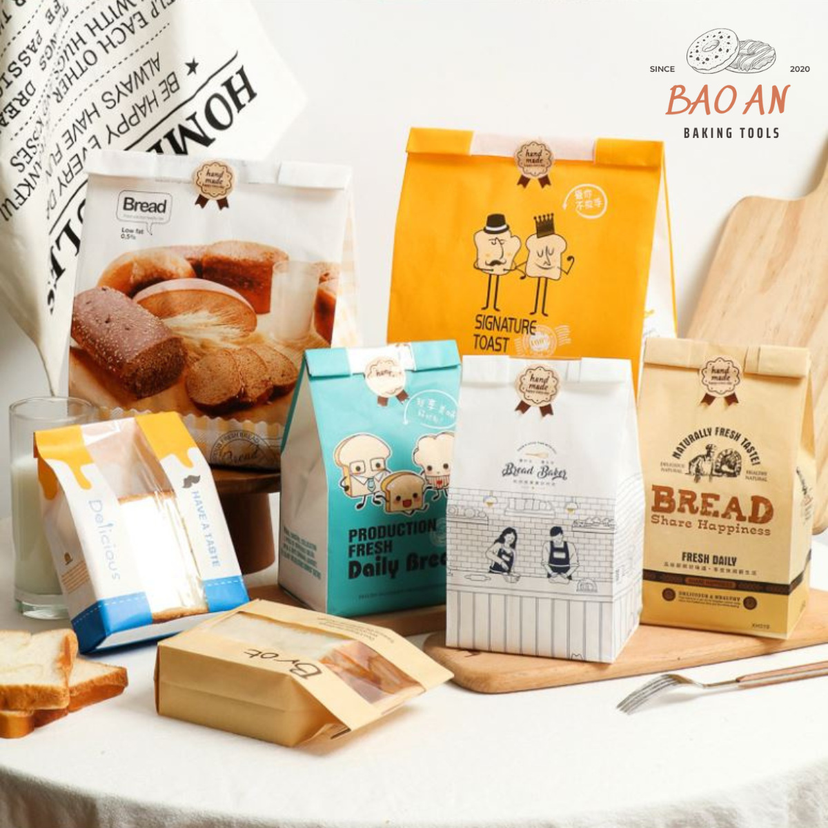 Túi giấy đựng bánh mì hoa cúc, sandwich kiểu dọc, ngang