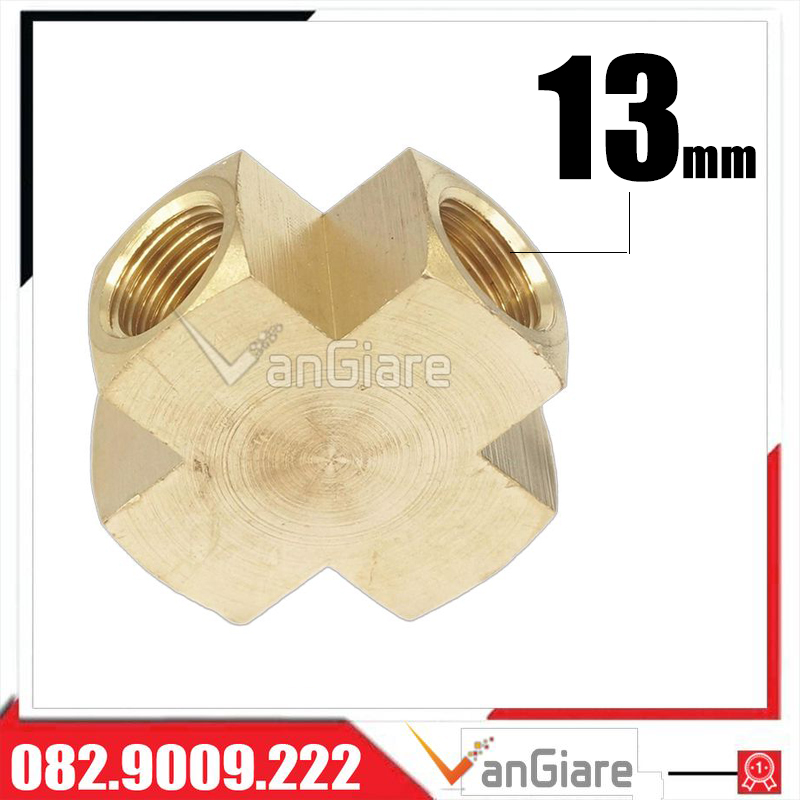 Nối thau 4 ngã ren trong, Thập ren trong, Đầu nối chia 4 ren trong 13mm