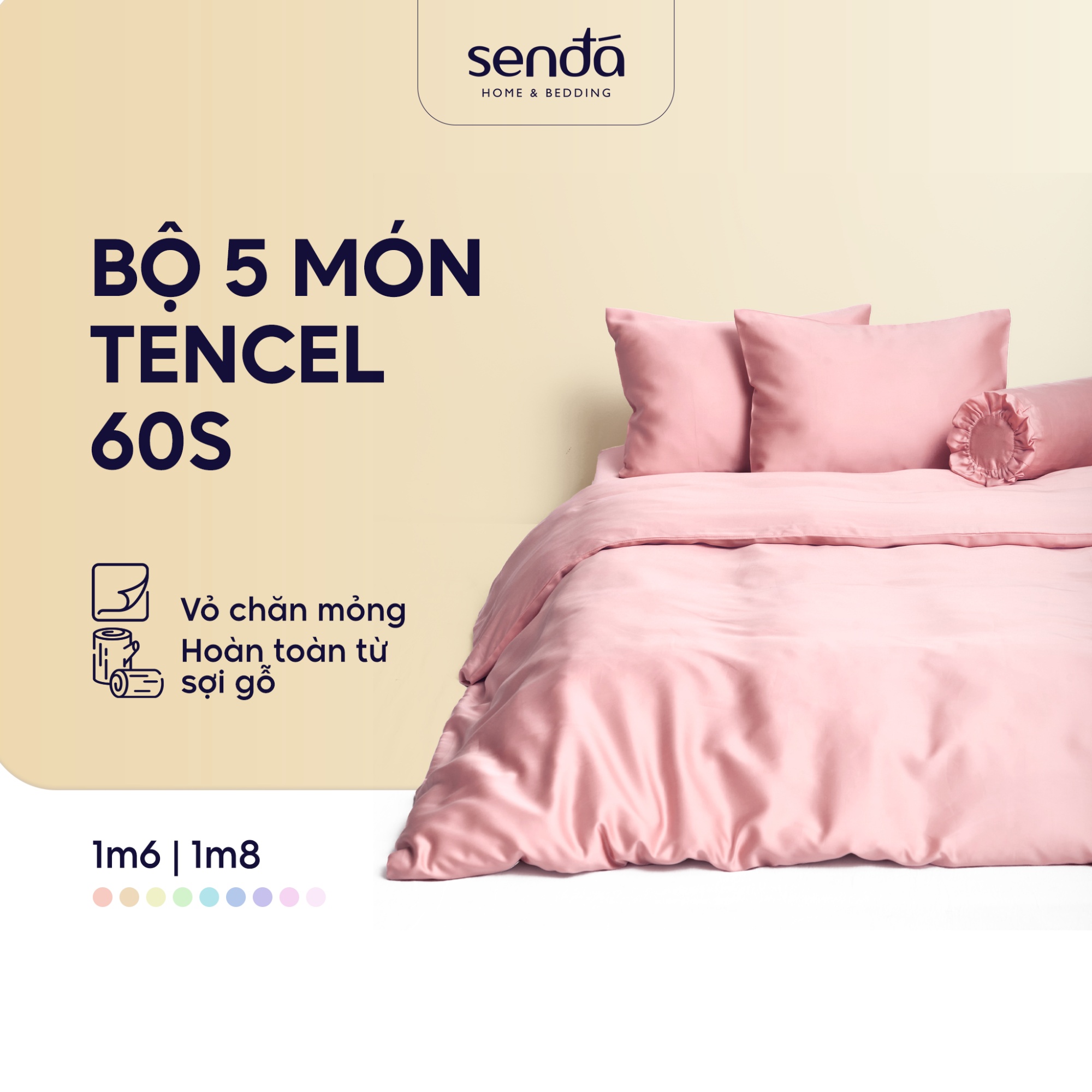 Bộ chăn ga gối 5 món Lụa Tencel Sen Đá Home Bedding cao cấp trơn màu, Set drap giường nệm 1m6 1m8 Lyocell Satin 60S