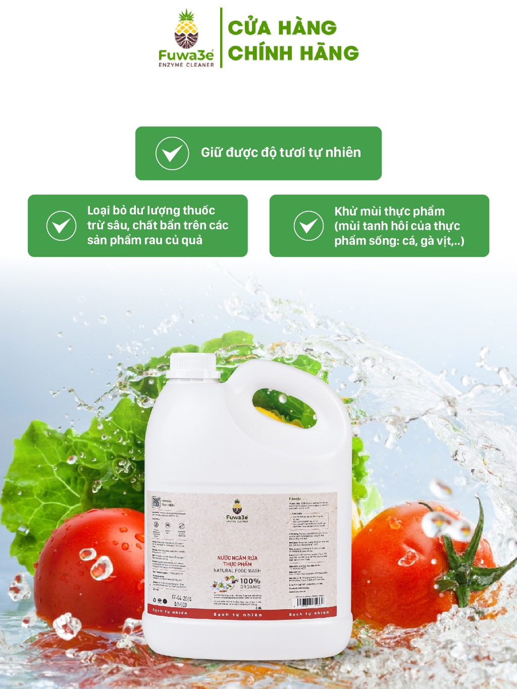 Nước Ngâm Rửa Rau Củ Sinh Học Fuwa3e, Can 3.8 Lít, Chiết Xuất Enzym Dứa Sinh Học An Toàn Cho Cả Nhà - 2