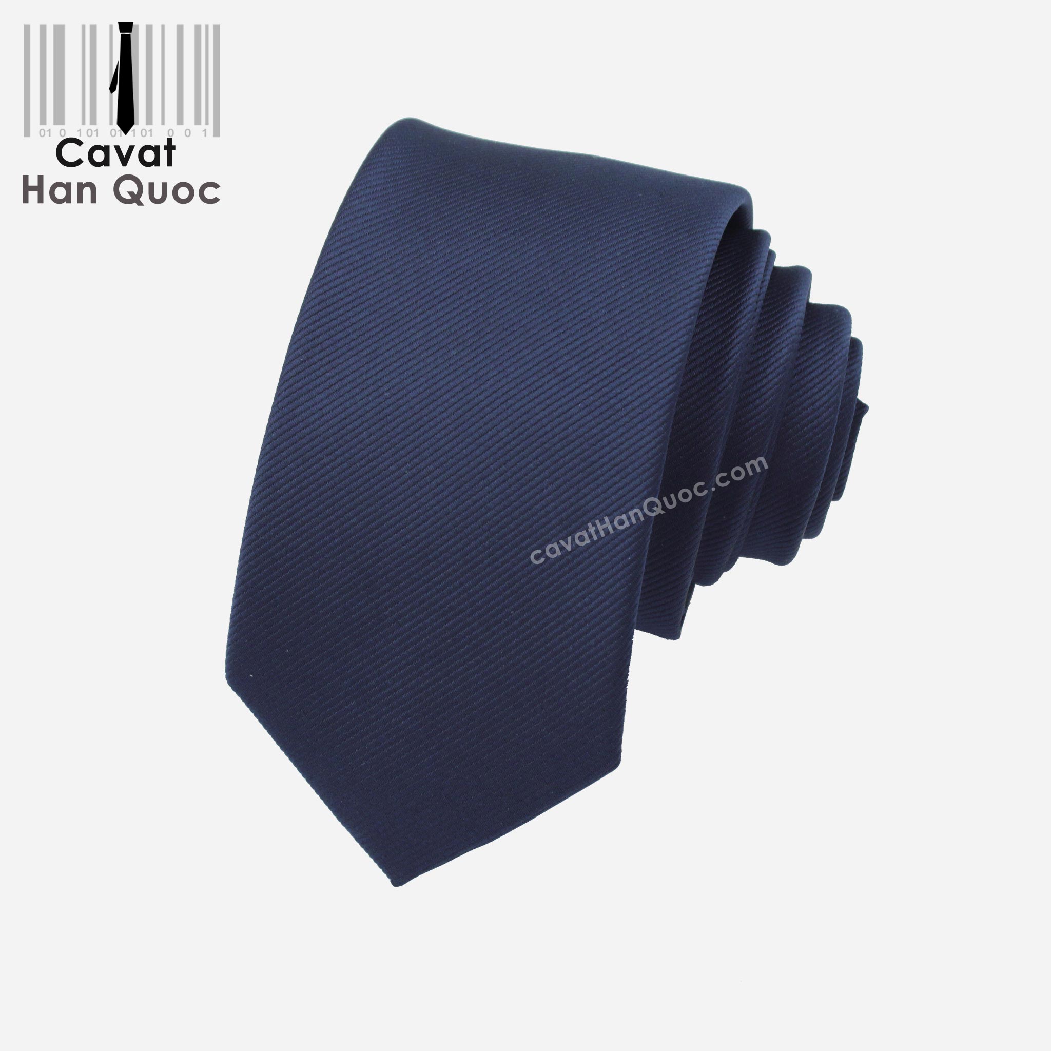Cà vạt xanh than đậm navy gân tăm bản nhỏ