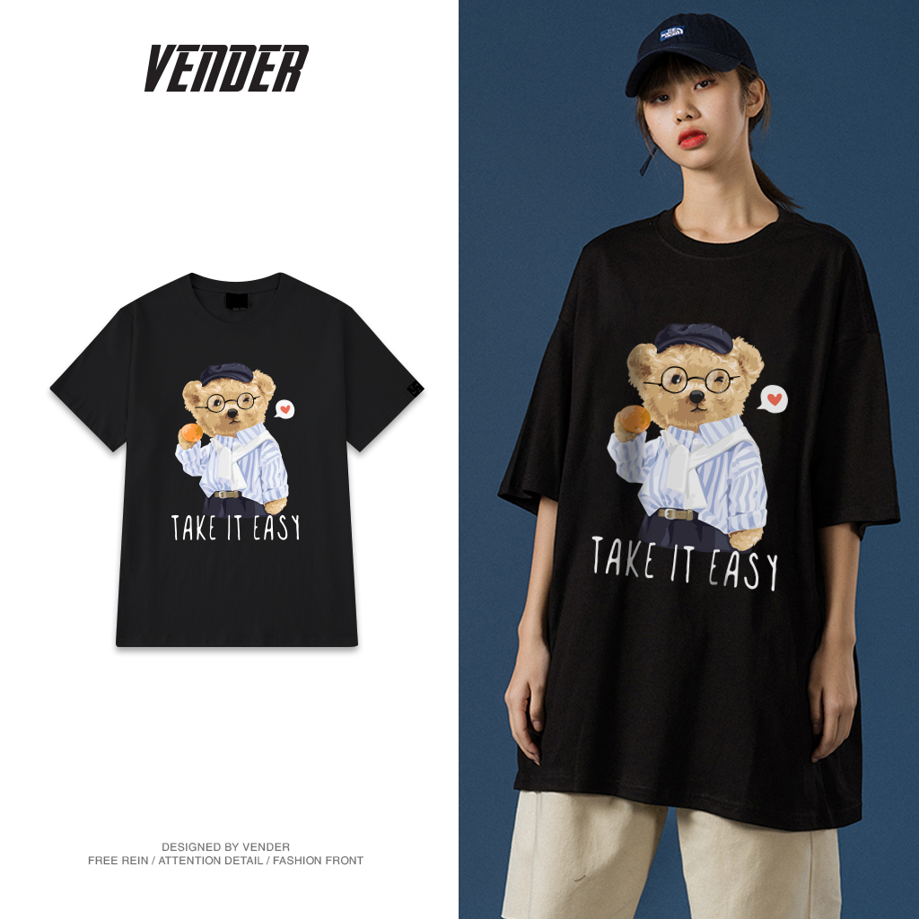 Áo thun gấu Take it easy - ( V291) Áo cộc tay dáng oversize chất liệu cotton thấm hút mồ hồi - Vender