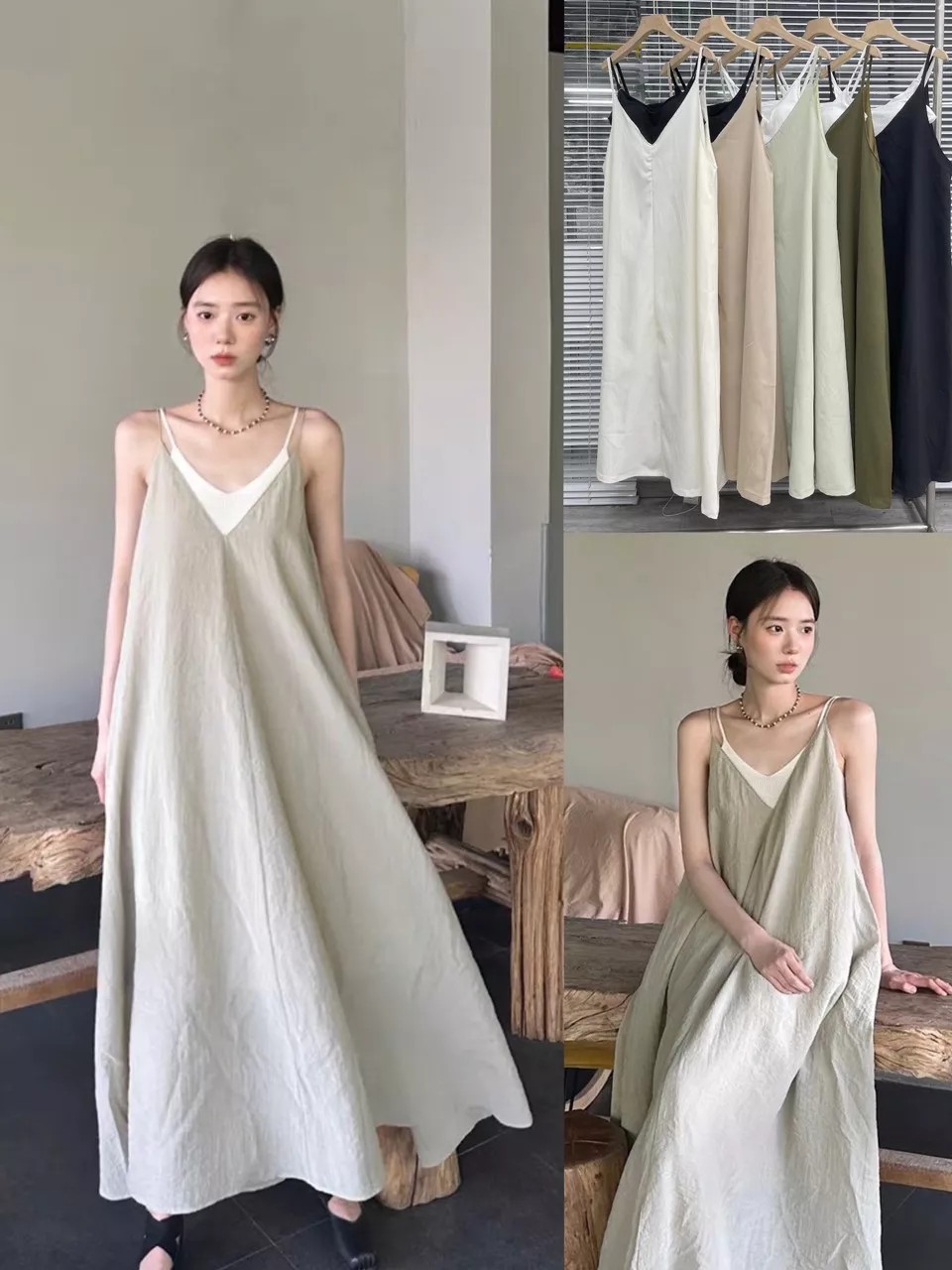 Đầm dài 2 dây dáng xoè vintage - 247StoreFashion - Vayxoevintage8907_P6K7