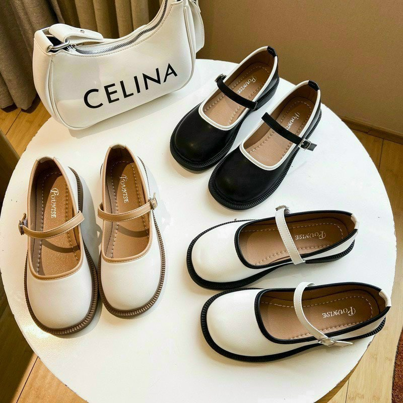 Ảnh thật giày búp bê marryjane phối viền da mũi tròn style lolita nhật bản g171 - shop sunny
