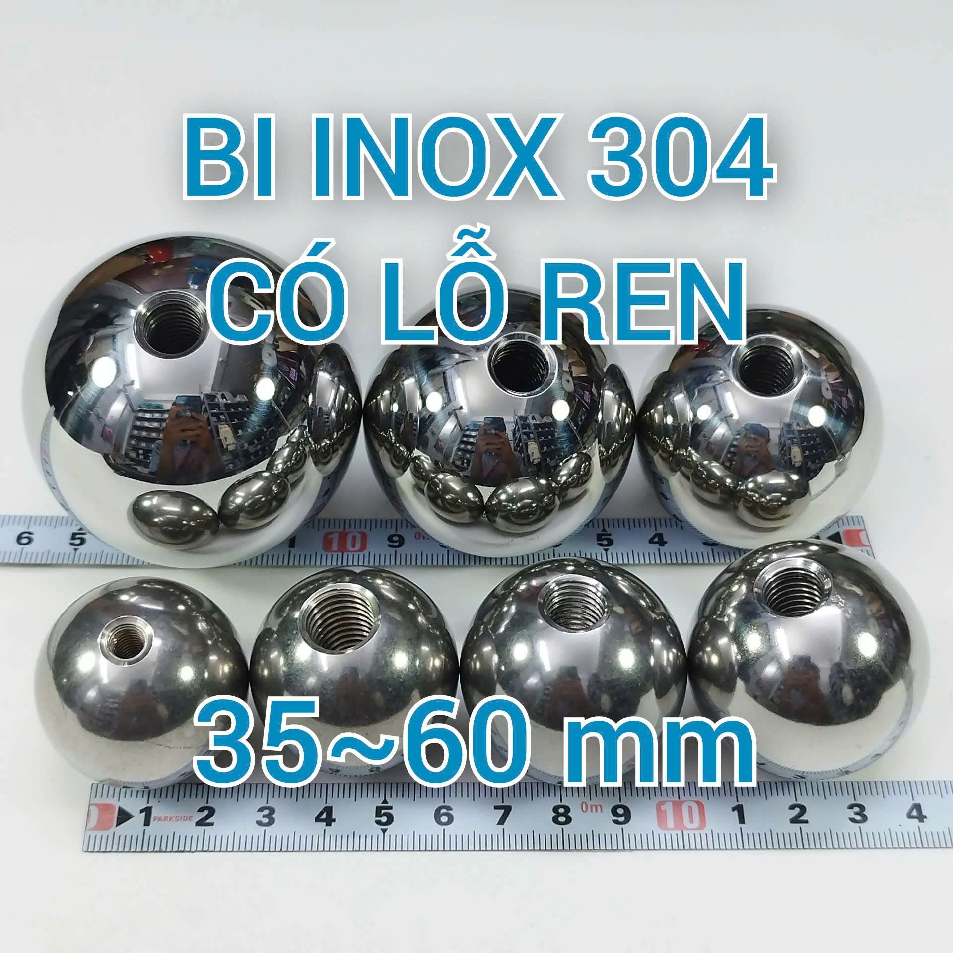 [SUS304 REN] Bi thép không gỉ inox 304 - lỗ ren cụt, đường kính bi 35~60 mm, lỗ ren M6~M12, dùng cho linh kiện, nội thất