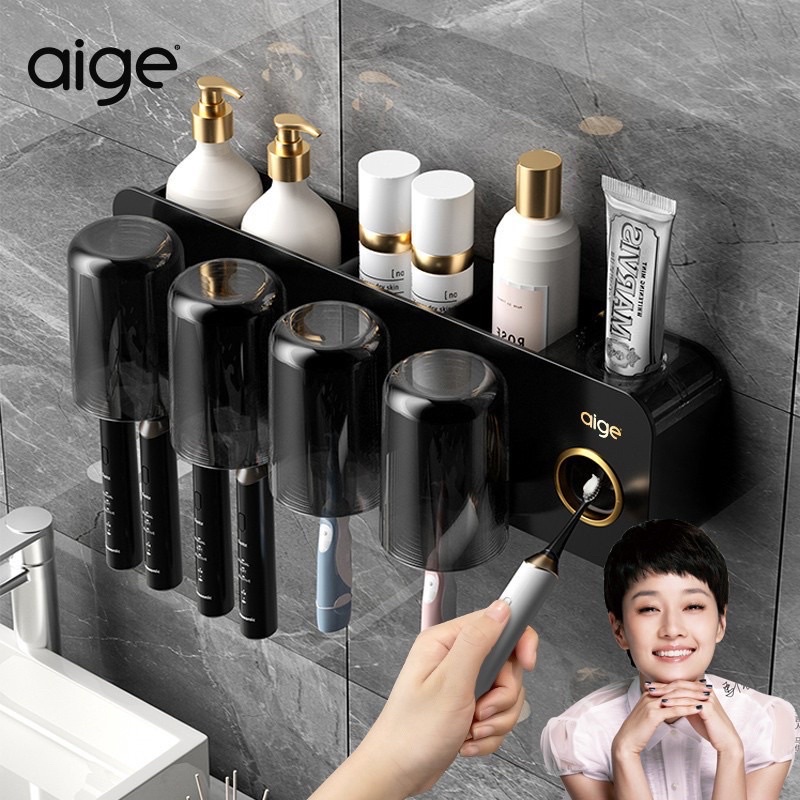 Bộ nhả kem đánh răng đen aige huyền bí sang trọng 2 cốc - 3 cốc - 4 cốc