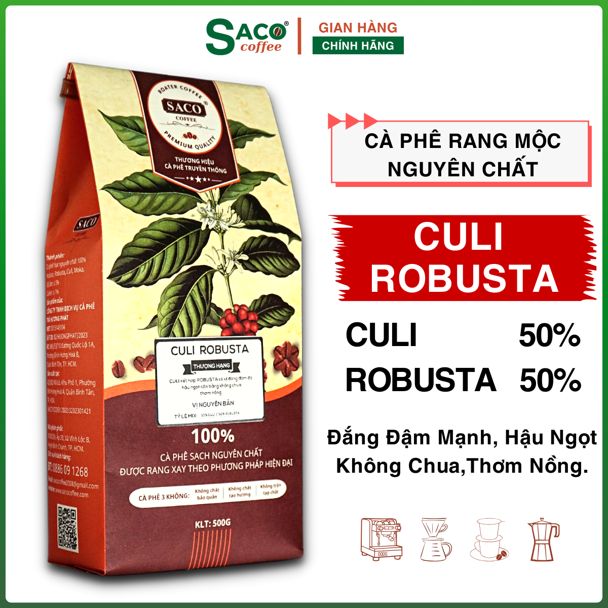 Cà phê culi robusta nguyên chất rang mộc, đắng đậm mạnh, ngọt hậu, thơm nồng, cà phê gu mạnh từ saco coffee