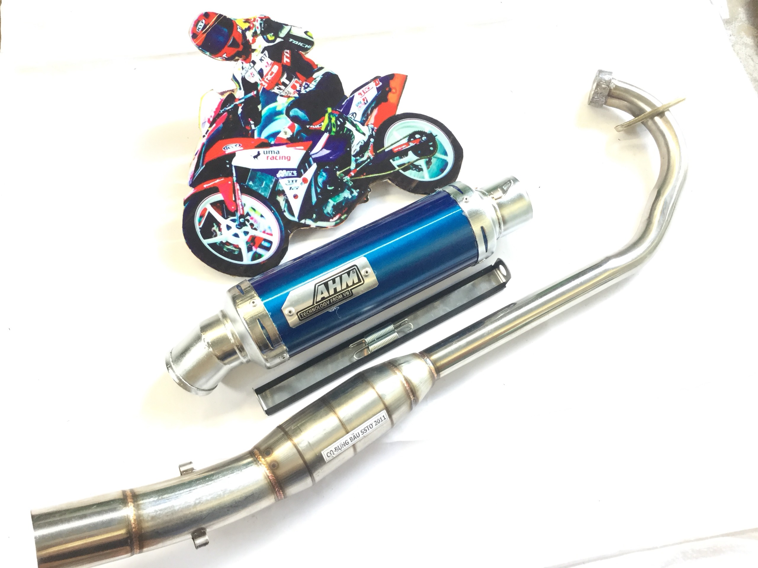 Pô độ ahm Xanh - Cổ Bầu hơi inox bầu Exciter 135