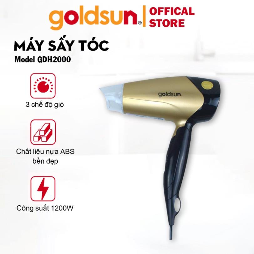 Máy sấy tóc goldsun ghd2000 tích hợp 3 chế độ gió, bảo hành 12 tháng