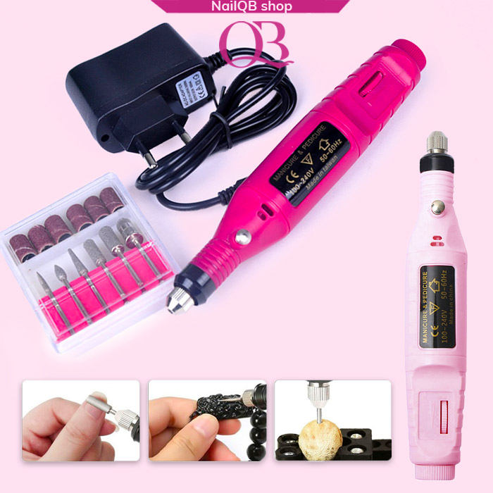 Máy mài móng mini - máy dũa móng tặng kèm bộ 6 đầu mài