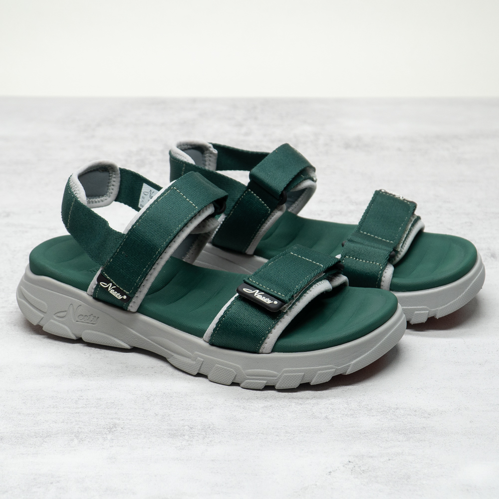 Giày sandal nữ | giày 3s nesty | sb02 - màu xanh rêu viền trắng, quai dán