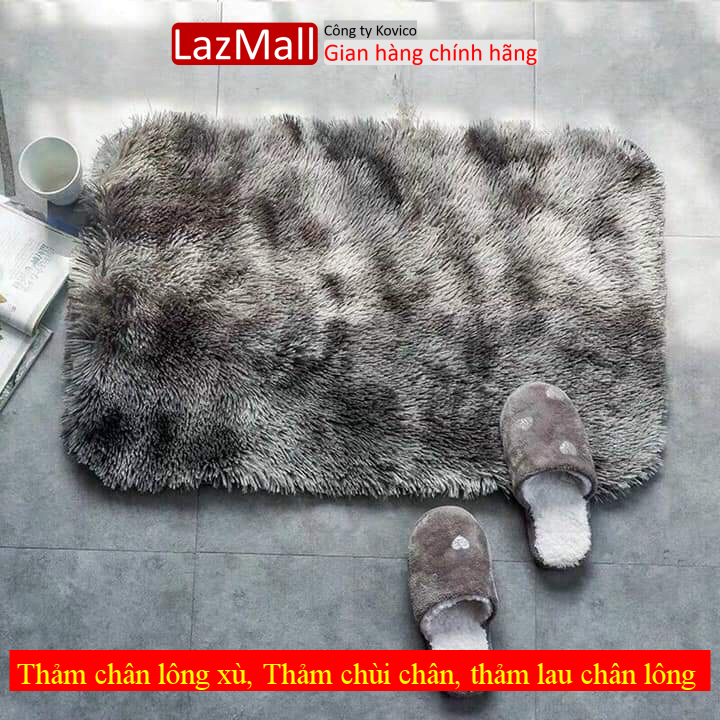 Thảm chân lông xù, Thảm chùi chân, thảm lau chân lông xù loang cao cấp 40x60cm siêu mềm mịn, đế chống trơn trượt, thiết kế dễ vệ sinh