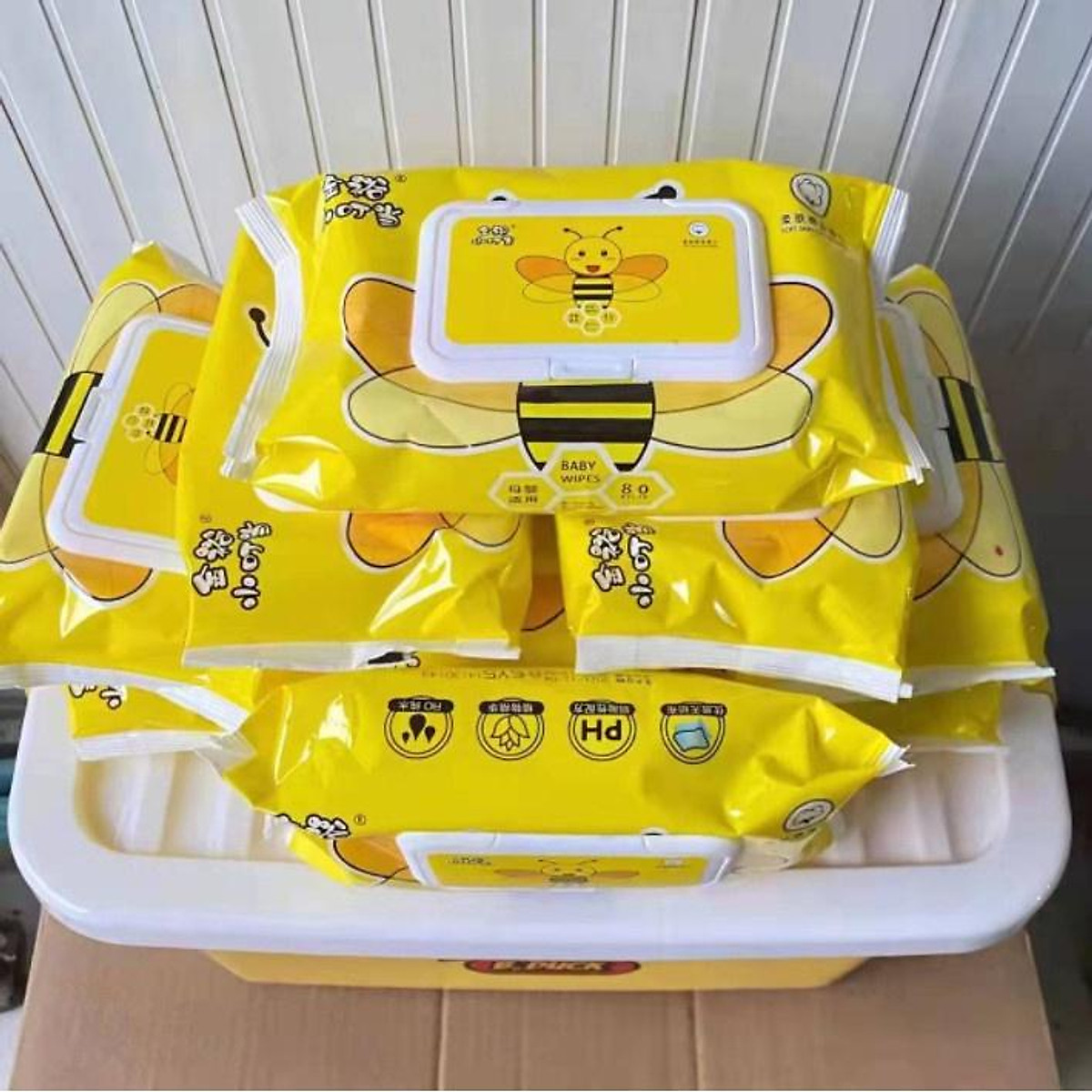 GIẤY ƯỚT VỊT VÀNG, SET 10 GÓI TẶNG THÙNG NHỰA