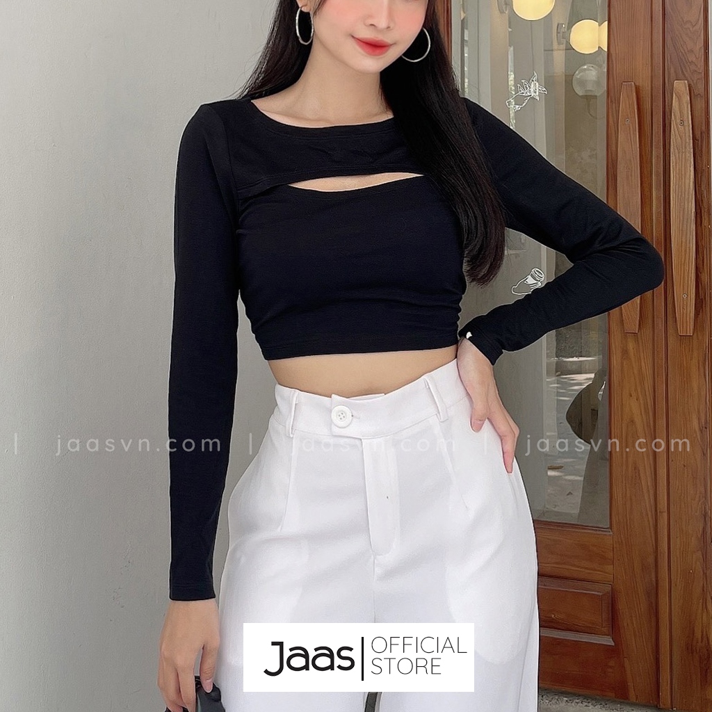Áo croptop tay dài khoét ngực ôm body chất thun co giãn