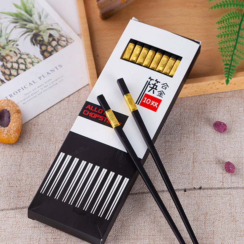 [HCM]【like-】Mười đôi đũa hợp kim，Đũa Mạ Vàng Hộp 10 Đôi Sang Trọng Cao Cấp