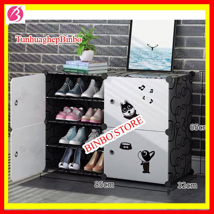 Tủ nhựa để giày dép kiểu mới 12 ô để được 24 đôi giày cửa đục dán decal-tủ nhựa để giày thông minh