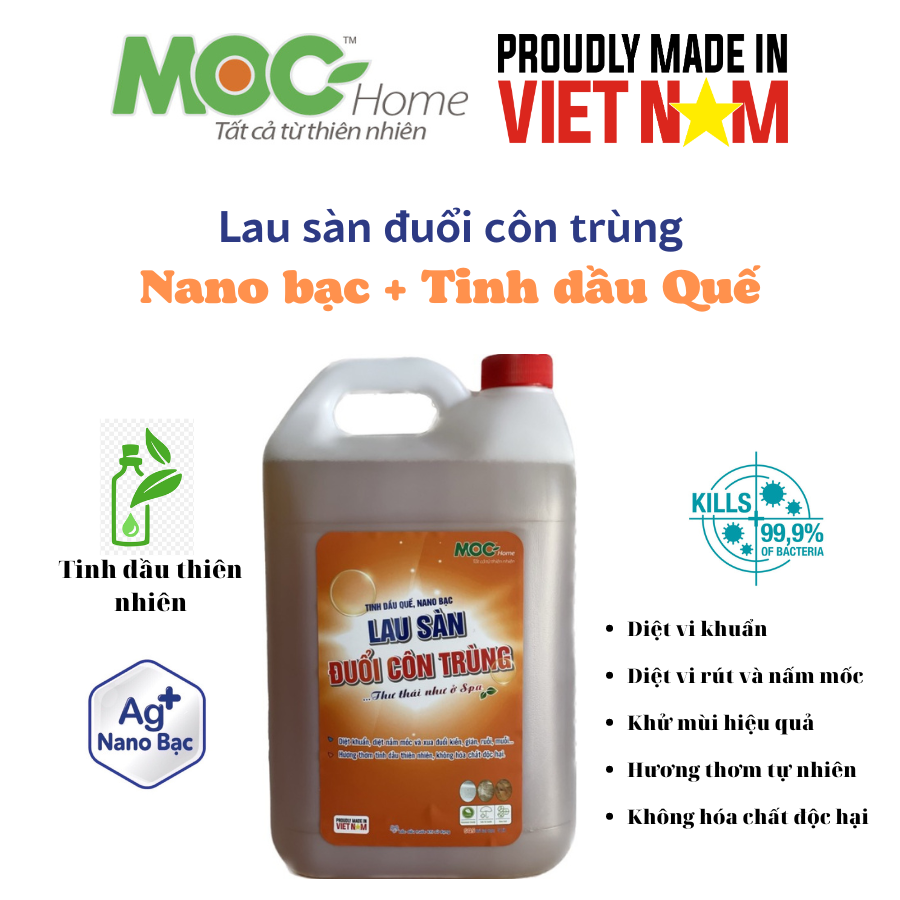 Nước lau sàn đuổi côn trùng tinh dầu Quế Nano Bạc