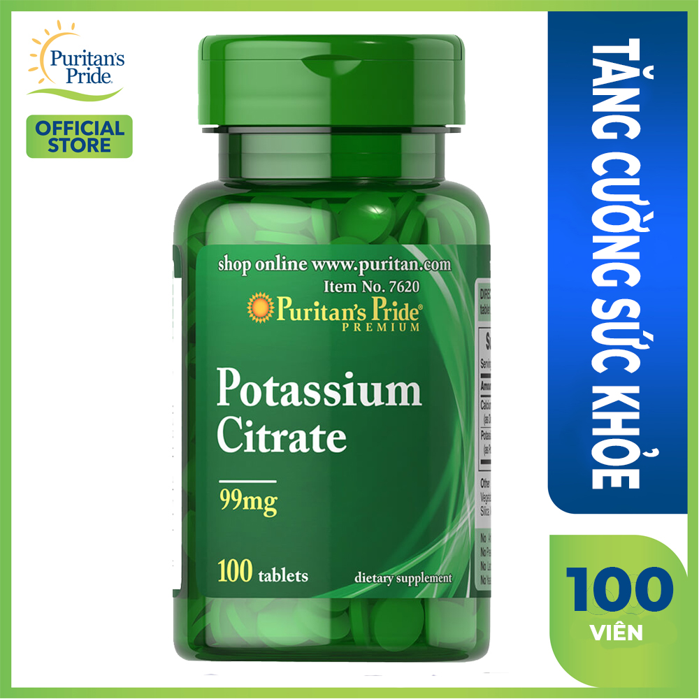 Viên uống bổ sung Kali giúp giảm hoa mắt chóng mặt váng đầu Puritan's Pride Potassium Citrate 100 viên