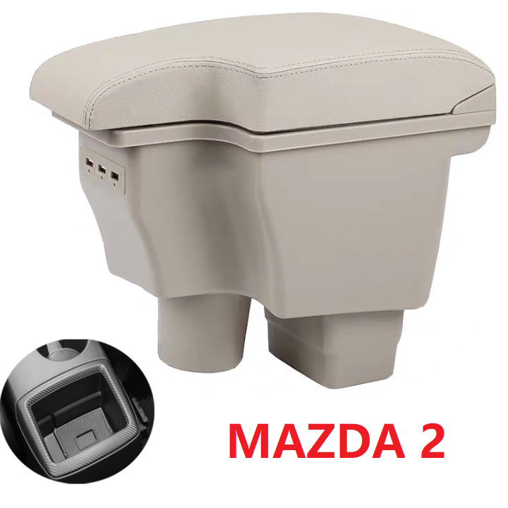 Hộp tỳ tay ô tô cao cấp Mazda 2 dạng khối tích hợp 3 cổng USB MZDA-B