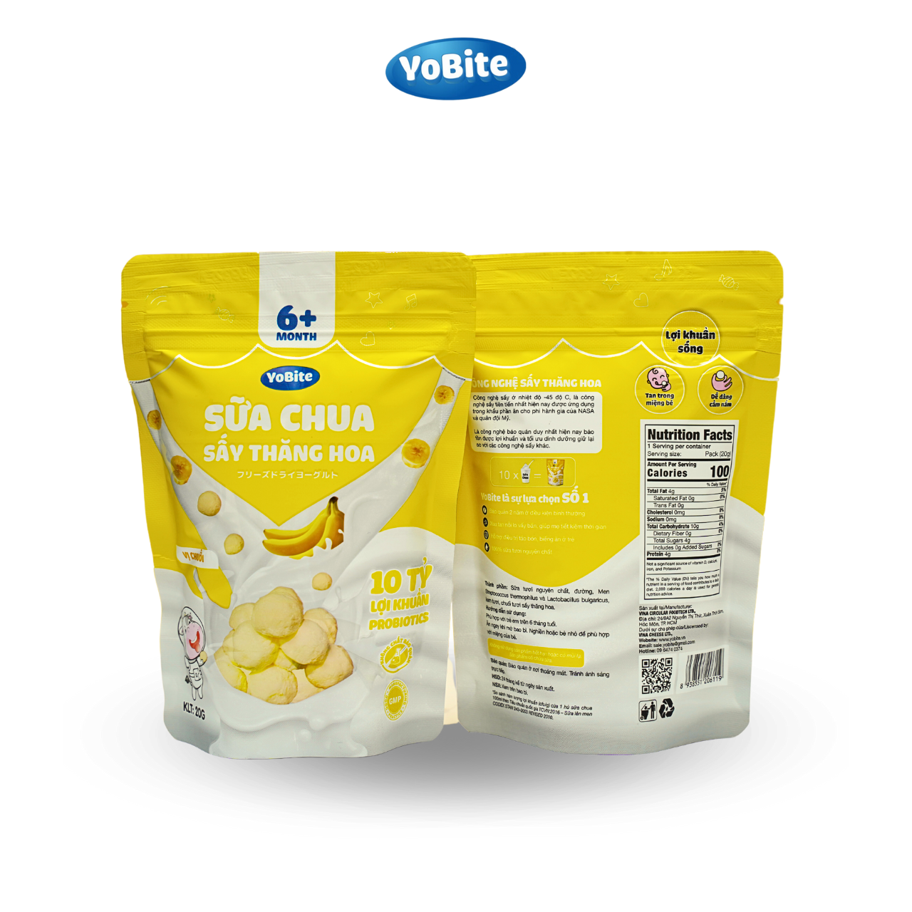 Sữa Chua Khô YoBite Kids - Vị Chuối - 20gr - Hỗ Trợ Tăng Đề Kháng
