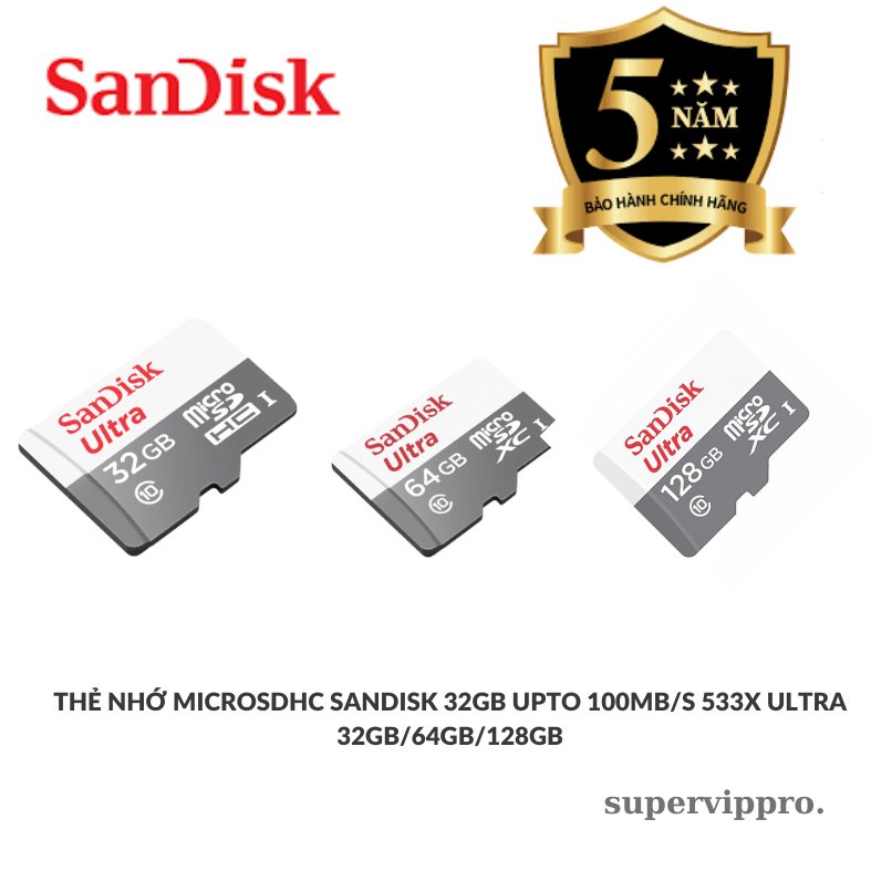 Thẻ nhớ microsdhc sandisk 32gb upto 100mb/s 533x ultra 32gb/64gb/128gb
