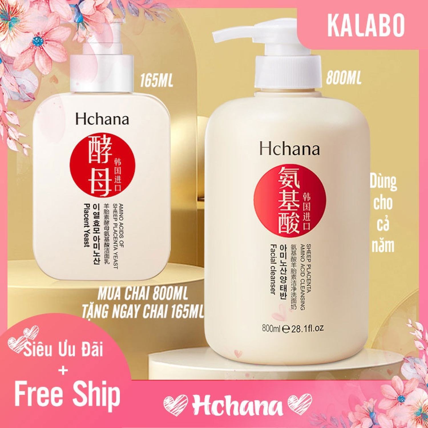 Combo Sữa rửa mặt và sữa tắm amin nhau thai cừu 165ml + 800ml