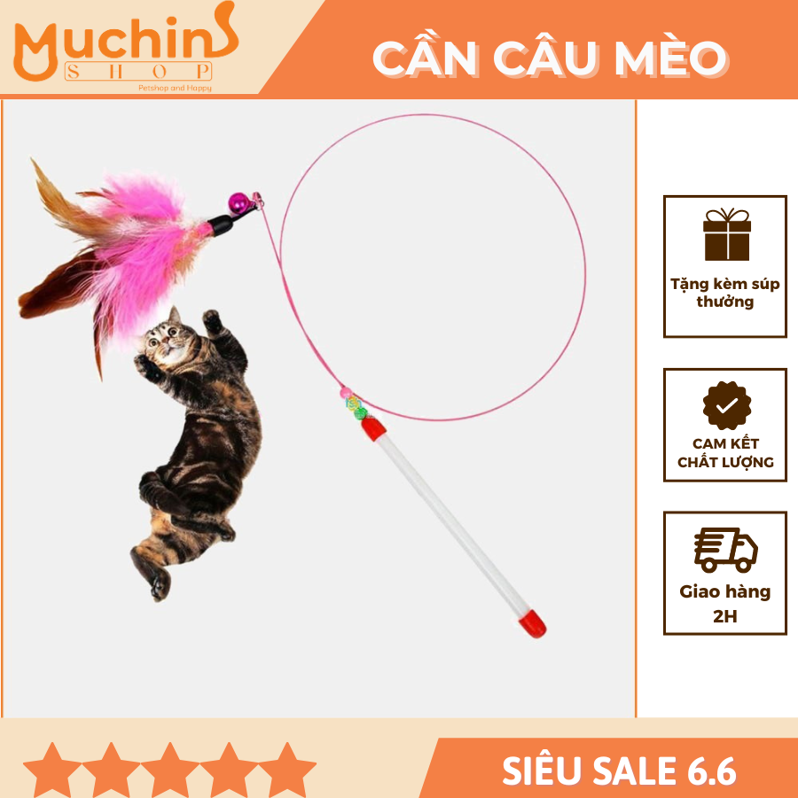 Đồ chơi cần câu mèo gắn lông vũ - kích thích mèo chơi đùa vận động | muchinshop