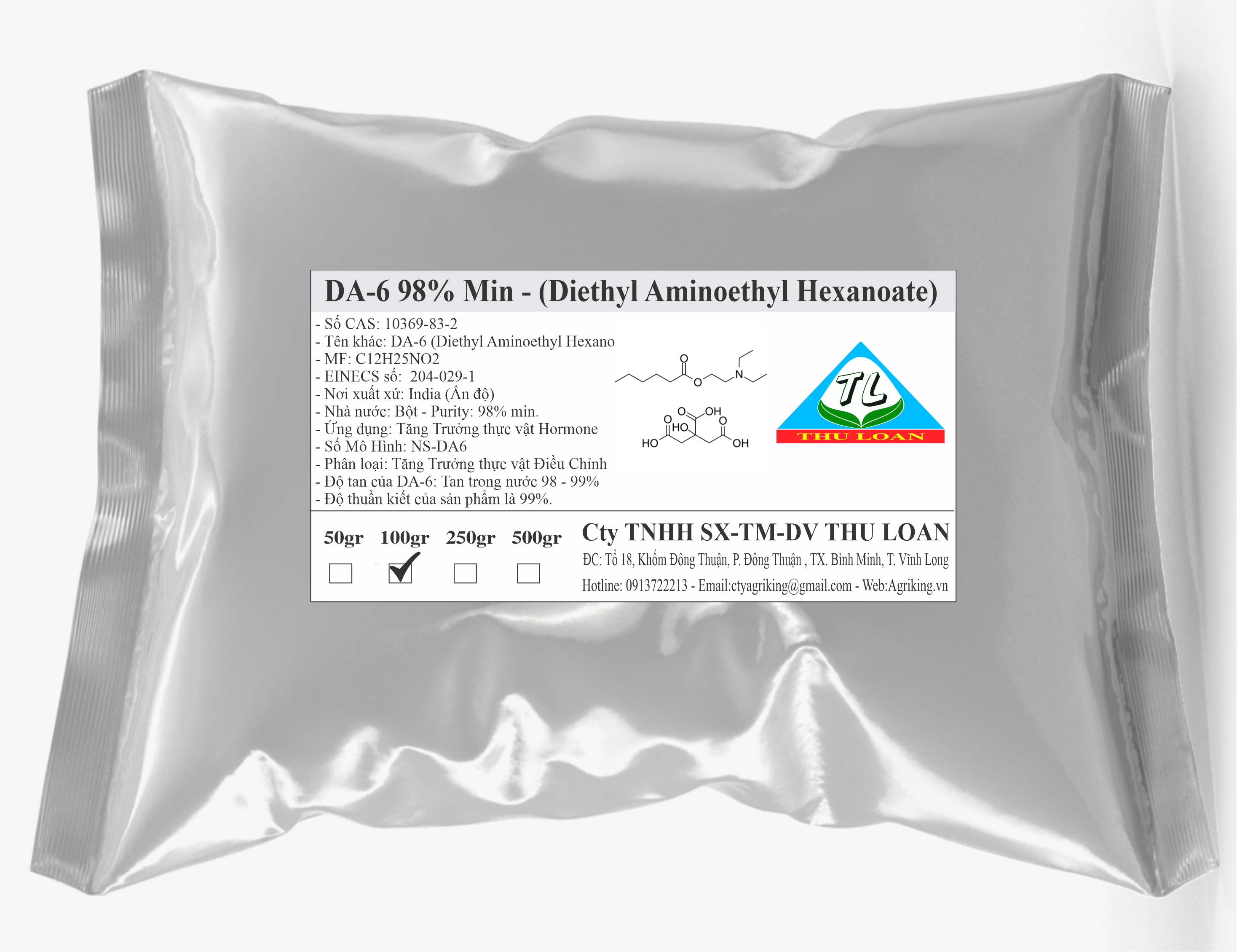 DA6- 98% DIETHYL AMINOETHYL HEXANOATE TAN TRONG NƯỚC 100gr