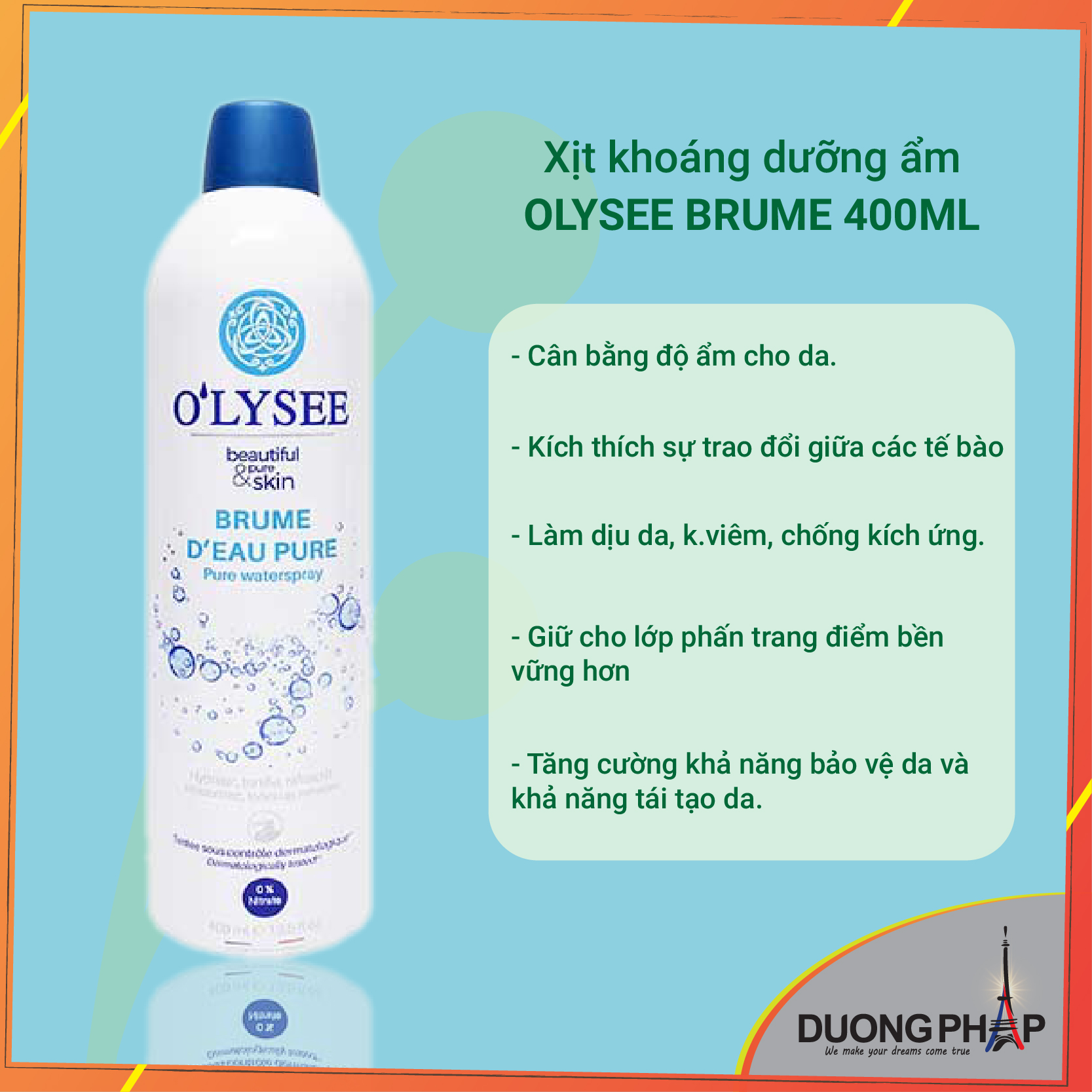Xịt khoáng dưỡng ẩm Olysee Brume 400ml