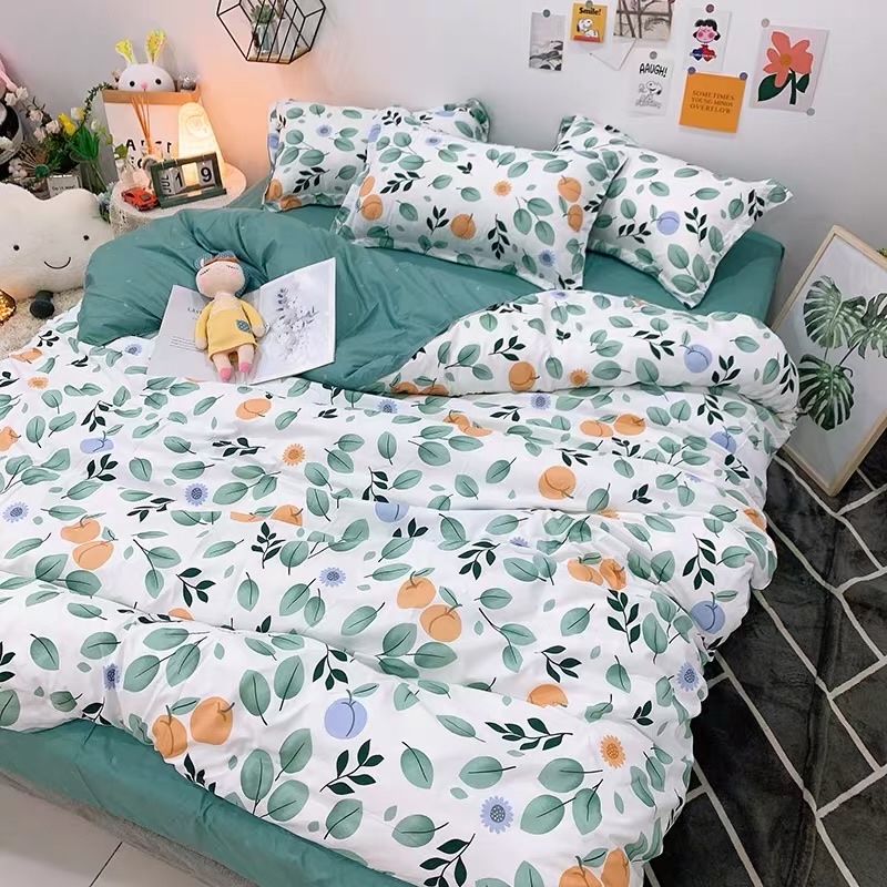 Bộ 4 món vỏ chăn ga gối coton poly cao cấp hoạ tiết hoa nhí