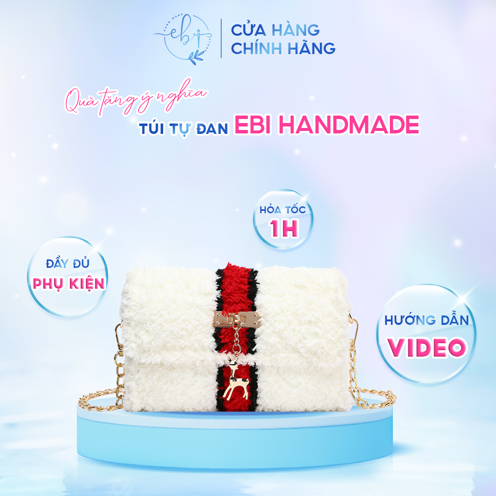 [Có Video Hướng Dẫn ] Túi Tự Đan Nguyên Set Phụ Kiện Gồm Len Mịn, Canvas cắt sẵn, Dây Xích Chắc Chắn - EB56