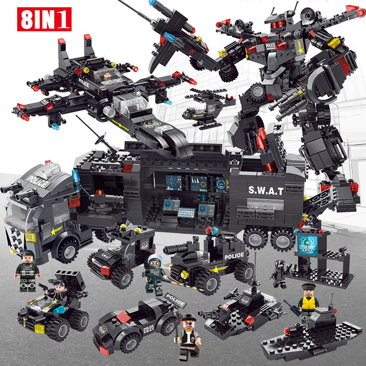 Đồ Chơi Xếp Hình LeGo Biệt Đội SWAT Cao Cấp 8 In 1 700 Mảnh Ghép Chất Liệu Nhựa ABS Thân Thiên Cho Bé Có Ảnh Thực Sau Lắp